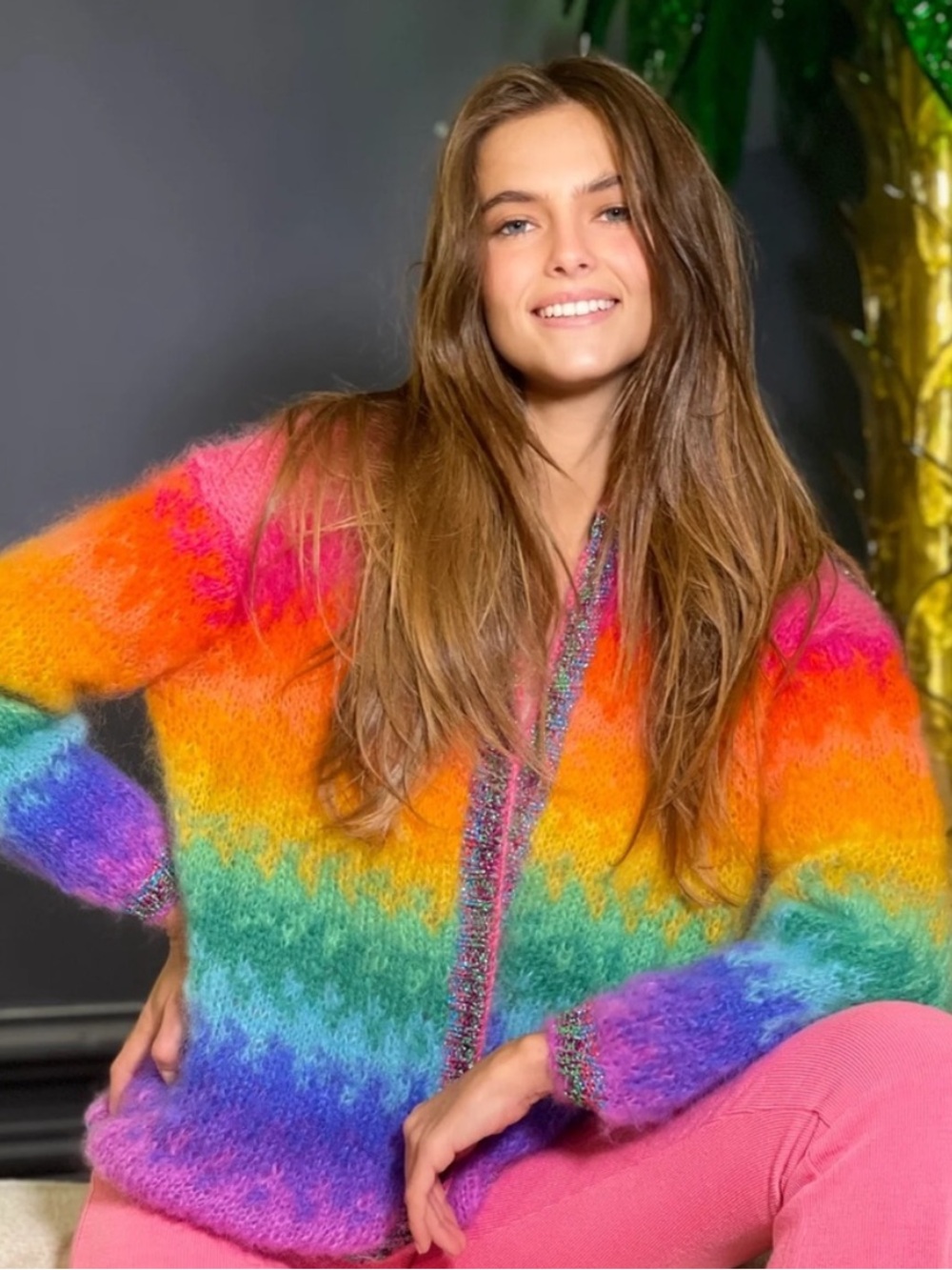 NWOT Rose Carmine Rainbow Cardigan Little Jacket Tie&Dye Crazy One Size